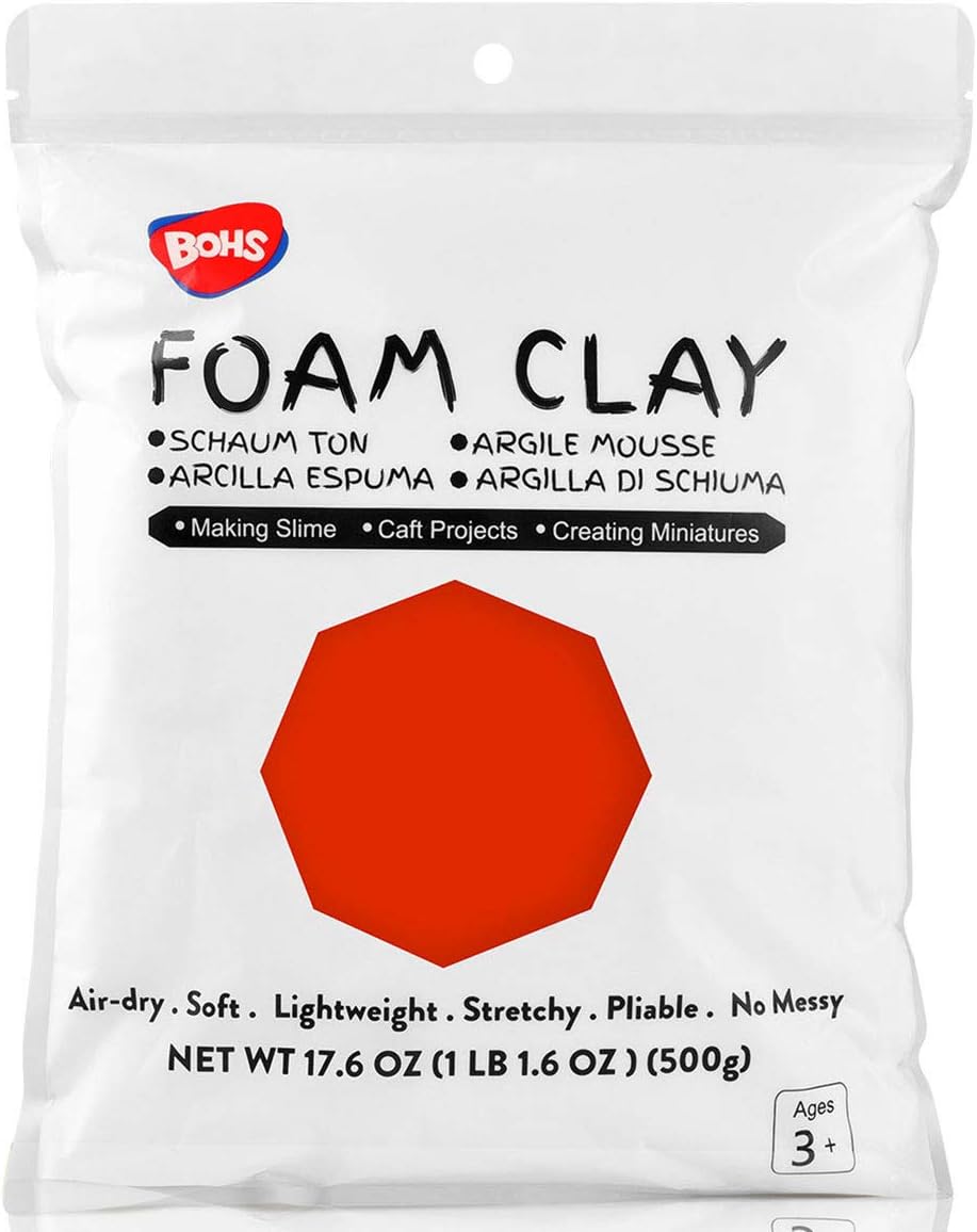 BOHS Red Slime Modeling Foam Air Dry Clay - Squishy,Stretchy,Pliable - School Arts & Crafts Project -1.1 Pound