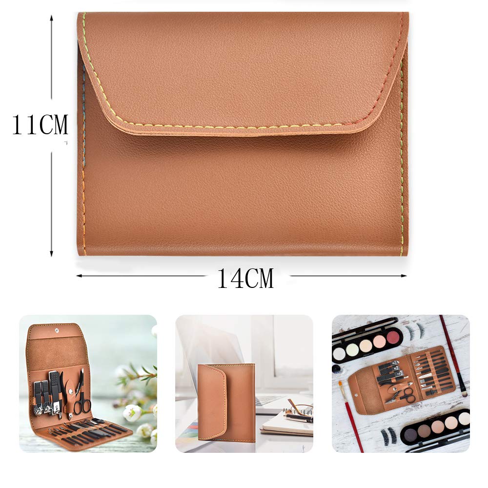 Nail Clippers Set Manicure Pedicure Kit - PWING 16 in 1 Black Manicure Set Professional Pedicure Nail Trimmer Tools, Portable Manicure Grooming Set with Brown Leather Case : Beauty