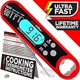 Alpha Grillers Instant Read Meat Thermometer for Grill and Cooking. Best Ultra Fast Waterproof Digital Kitchen Food Probe with Backlight & Calibration. Internal BBQ Grilling Temperature Guide Included