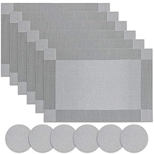 Panngu-Modern-Placemats-Set-of-6-Premium-Table-Place-Mat-with-6x-Placemats6x-Coasters-Heat-Resistant-Washable-445X30cm-Simple-Silver-Grey Panngu Modern Placemats Set of 6, Premium Table Place Mat with 6x Placemats+6x Coasters Heat Resistant Washable, 45X30cm…