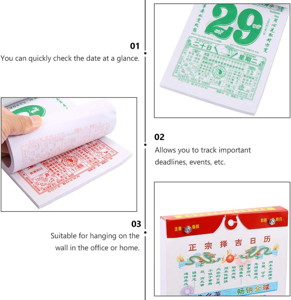 Toddmomy Calendrier Chinois 21 Pour Lannee Du Bouf 21 Page Individuelle Par Jour Total 365 Pages Chaque Page Porte Chance Calendriers Agendas Et Organiseurs Fournitures De Bureau Ram Mount Co Uk