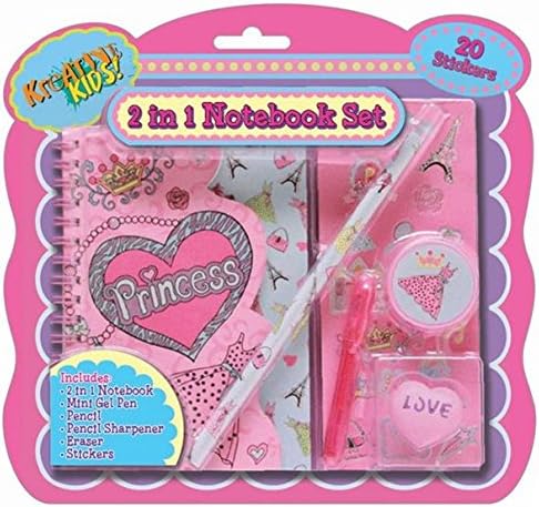 Kreative Kids 2 In 1 Princess Notebook Set With Gel Pen Pencil And Sharpener