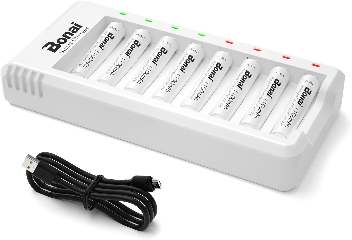 BONAI AAA Rechargeable Batteries and Charger 8 Pack