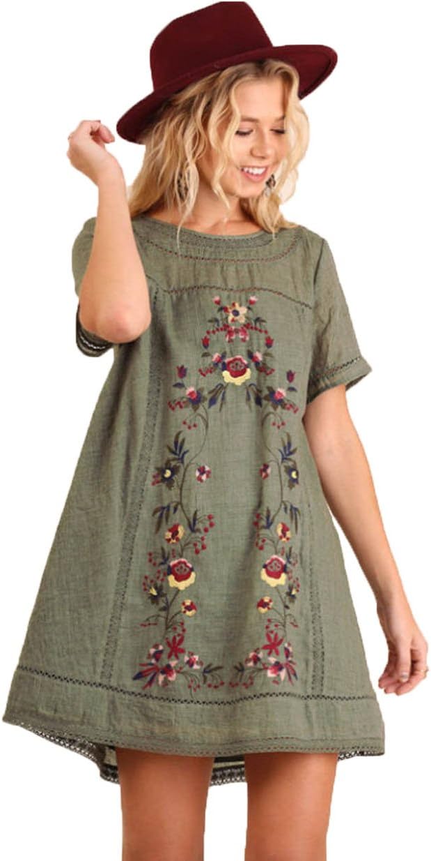 Women's Bohemian Embroidered Short Sleeve Dress or Tunic
