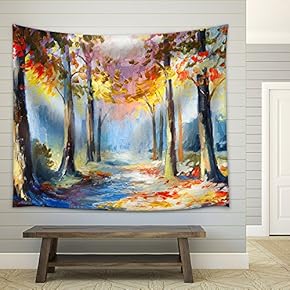Oil Painting - Colorful Spring Landscape, Road in The Forest, Abstract Watercolor - Fabric Wall Tapestry Home Decor - 51x60 inches