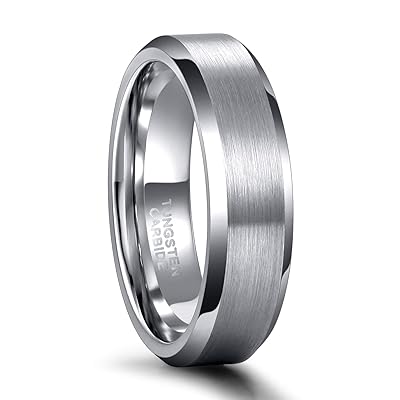 Stainless Steel Tungsten Rings Amazon Brushed Beveled Edge