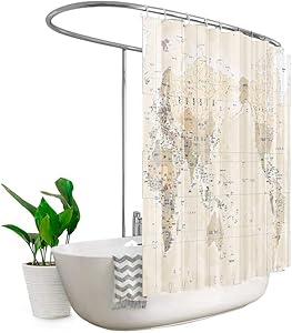 Riyidecor Extra Wide World Map Clawfoot Tub Shower Curtain 108Wx72H Inch 18 Pack Metal Hooks Kids Boys Geography Adventure Awaits Vintage Decor Bathroom Fabric Polyester Waterproof