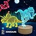 Huaker 3D Dinosaur Night Light for Kids, 3D Illusion Lamp 2 Different Acrylic Dinosaur and 7 Color Change Decor Lamp with Remote Control for Living Bed Room for Boys and Girls Birthday Gifts(Wood)