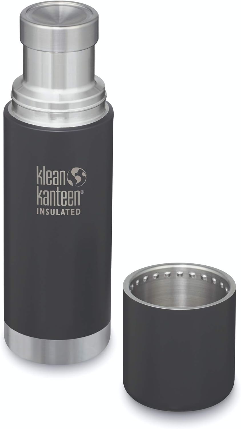 Klean Kanteen TKPro Stainless Steel Double Wall Insulated Water Bottle with Stainless Steel Cup and Cap, 0.5-Liter, Shale Black