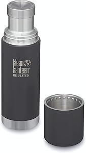 Klean Kanteen TKPro Stainless Steel Double Wall Insulated Water Bottle with Stainless Steel Cup and Cap, 0.5-Liter, Shale Black