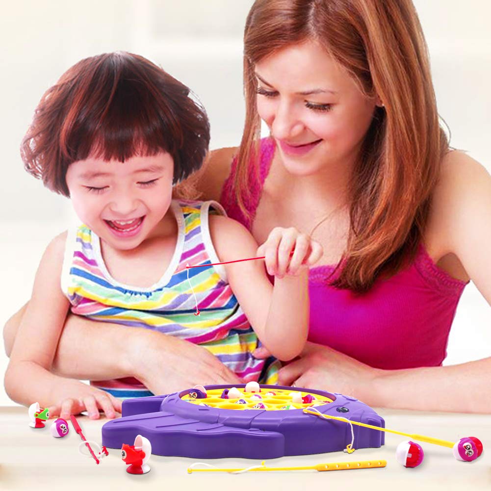 Fishing Game Toy, Electronic Rotating Music Colorful Fish Board Game Play Set Educational Training Great Party Favors for Children Kids Toddles Boys Girls