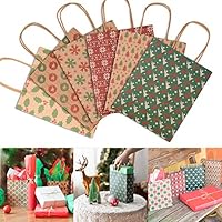 Christmas Kraft Gift Bags, Muscccm 24 Pack of Christmas Goody Bags with Assorted Christmas Prints for Kraft Bags, Xmas Gift Bags, School Classrooms and Party Favors