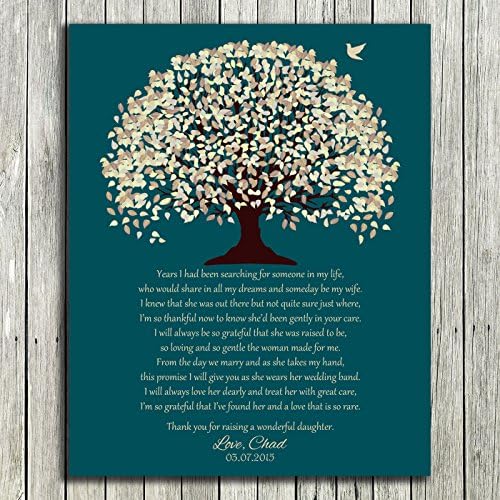 8x10 Unframed Print Personalized Gift For Mother of Bride Parents Beige Canopy Leaves on Teal Background Years I Had Been Searching Custom Wedding Art