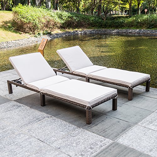 MAGIC UNION Patio Adjustable Wicker Chaise Lounge with Cushions Sets of 2