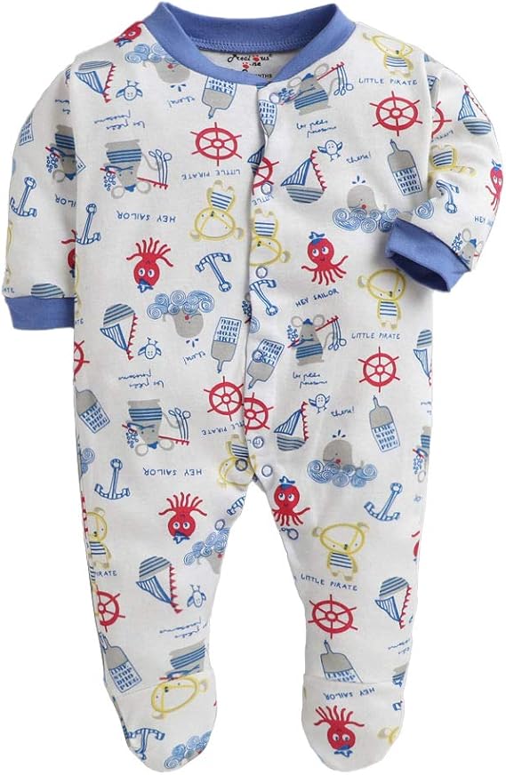 Hopscotch Baby Boys Cotton All Over Printed Mercerised Footie with Rib Around Neck & Sleeve Hem