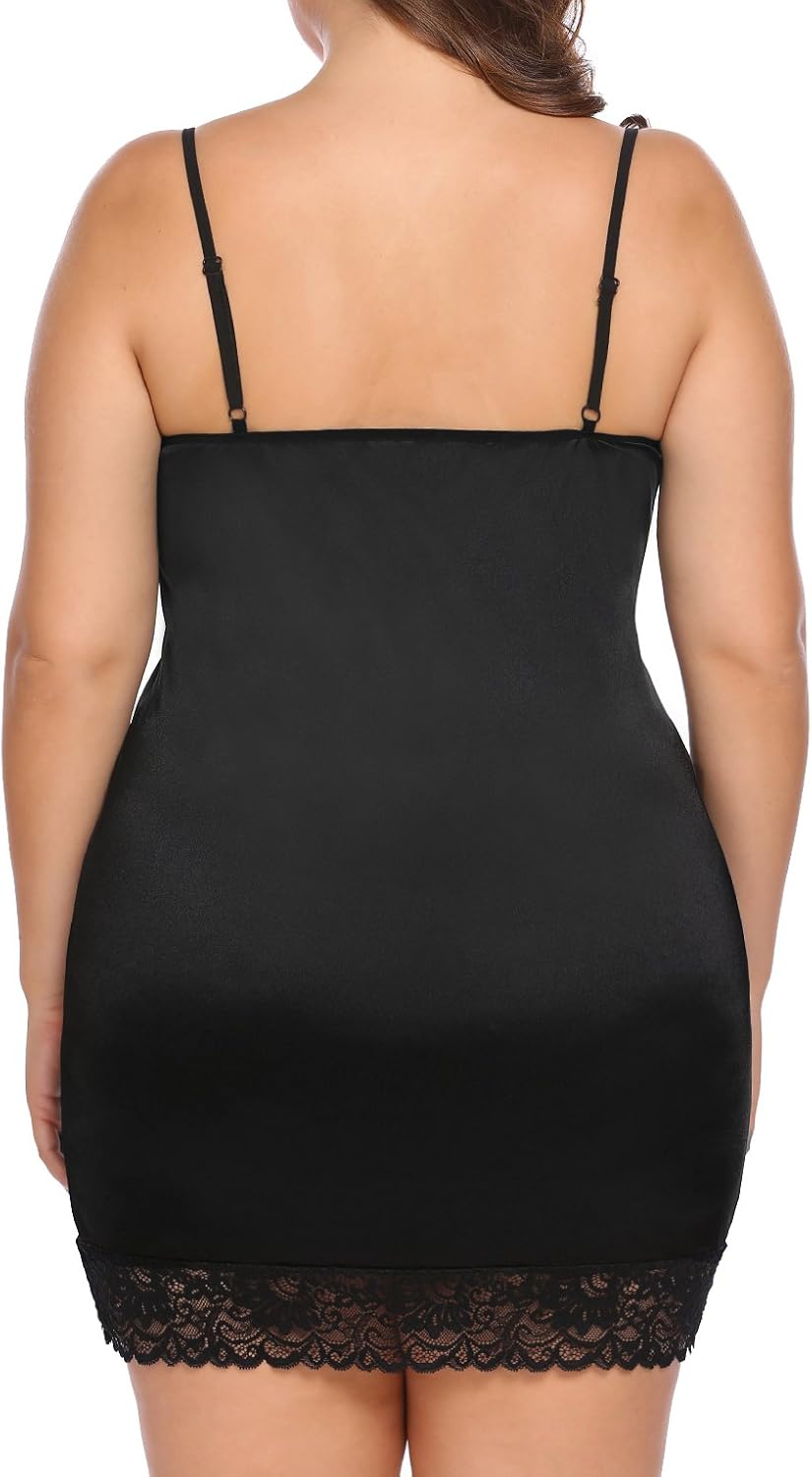 Women's Plus Size Chemise Sexy Deep V -Neck Lace Full Slip Adjustable Spaghetti Strap Lingerie Under Dress at  Women’s Clothing store