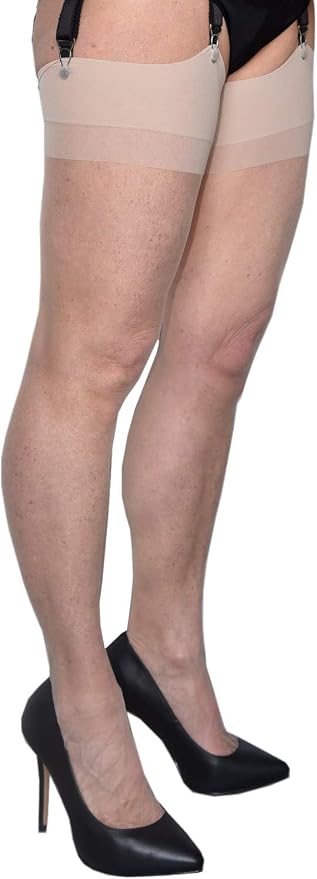 Bas Nylon à Couture Fiore 20 DEN - Talon Cubain, Pour Porte-Jarretelles, Noir Ou Beige, Tailles S à XXL