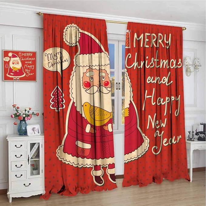 Amazon Wonderr 窓用遮光カーテン 部屋を暗くするワイドカーテン クリスマス 帽子の中のかわいいフクロウ クリスマスパーティー ヤドリギ 色あせた雪の結晶 ユレタイド マルチカラー W84 X L72 Inch ラグ カーテン ファブリック オンライン通販