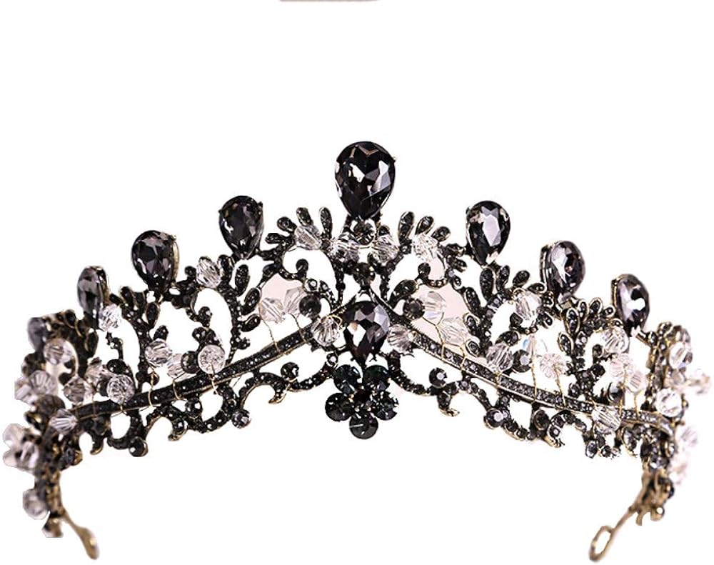 Black Crown Tiaras Queen Vintage Crystal Rhinestone Bridal Hair Accessories Princess Tiara