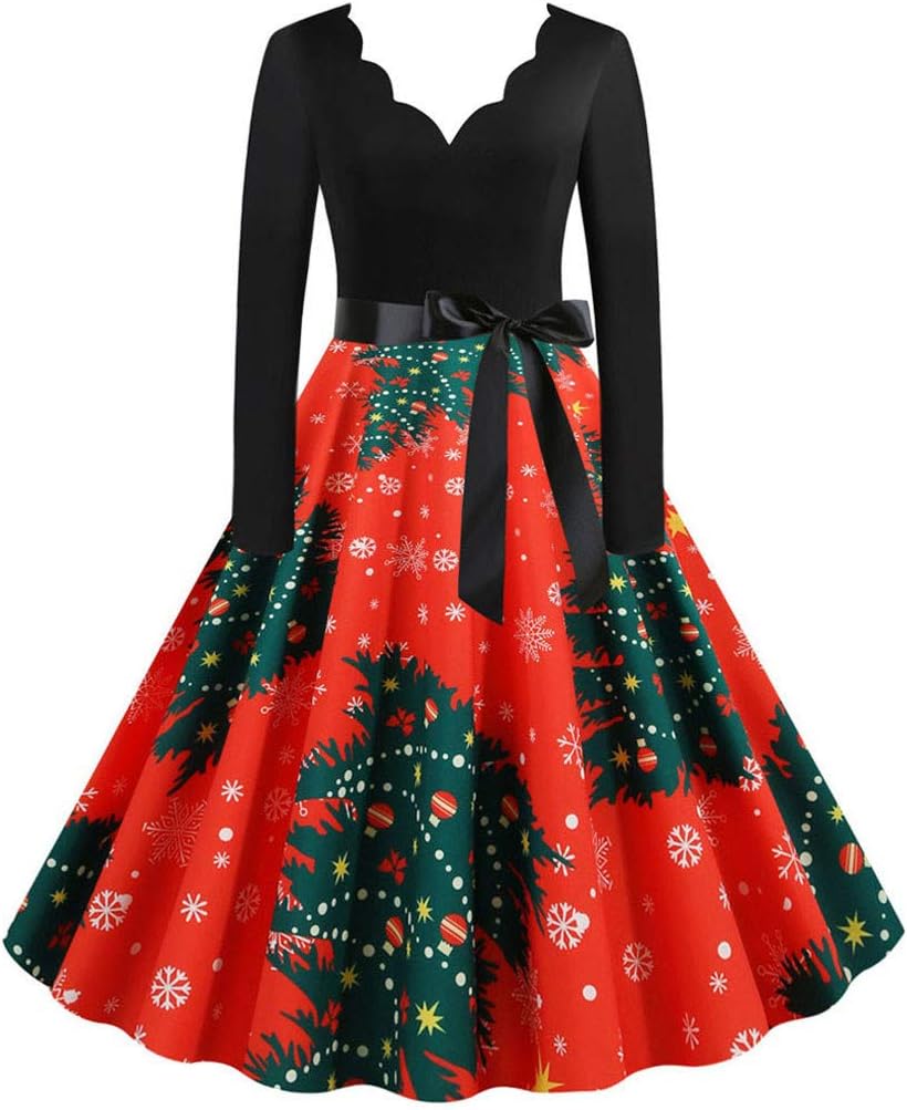 NEEDRA Women's Retro O Neck Butterfly Musical Note Printed Evening Dress