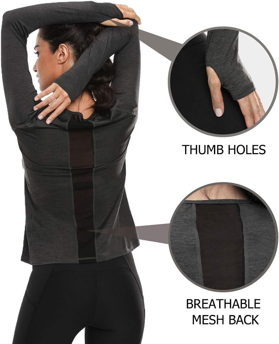 VUTRU Women's Long Sleeves Workout T Shirt Breathable Sports Running Yoga Tops w Thumb Holes : Clothing