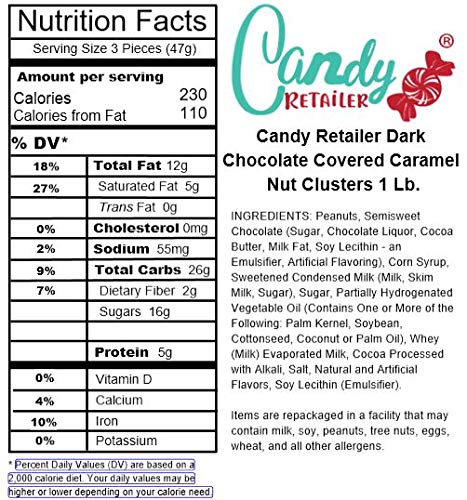 Candy Retailer Dark Chocolate Covered Caramel Nut Clusters 1 Lb.