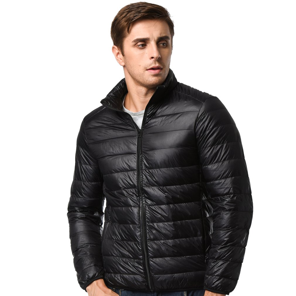 JOYBI Mens Down Jacket Winter Packable Ultra Light Lightweight Puffer Outwear Short Stand Collar Coats Black XXL