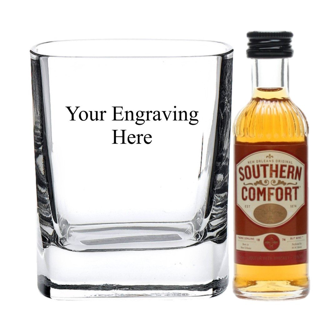 Personalised Engraved 8oz Strauss Square Glass With 5cl Miniature