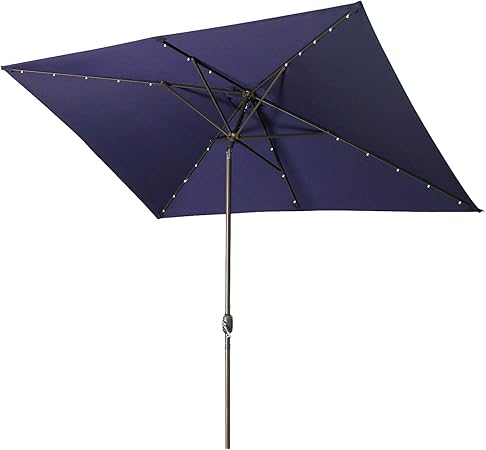 Aok Garden Solar Led Outdoor Umbrella 10x6 5 Feet Square Patio Umbrella With Push Button Tilt And Crank Lift Ventilation 8 Sturdy Ribs Non Fading Sunshade Navy Blue Amazon Co Uk Garden Outdoors