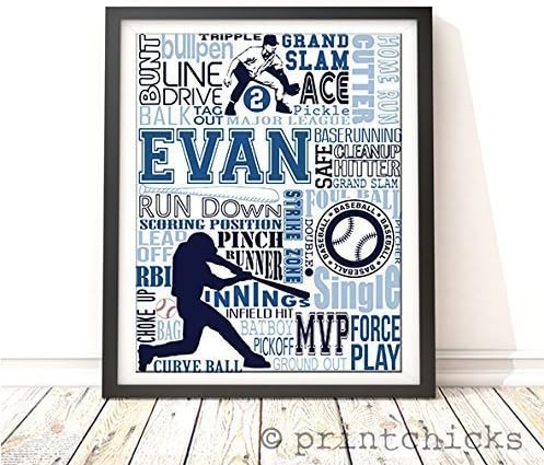 Baseball Personalized Print - PrintChicks Wall Art Decor Poster Team Gift. SHIPS 1-2 DAYS, ARRIVES BEFORE CHRISTMAS!