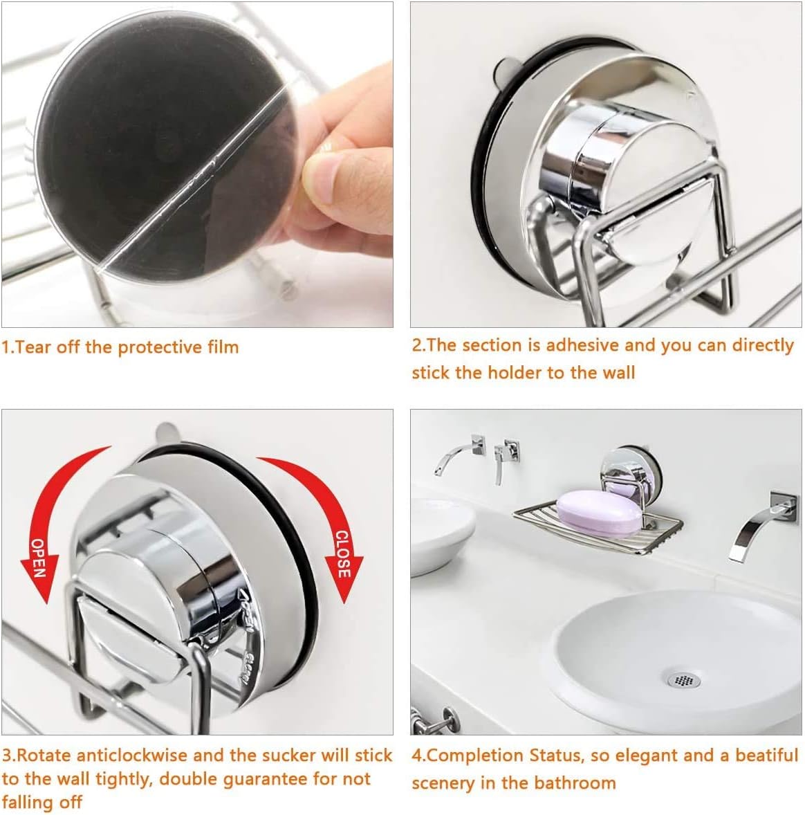 Ulable Adhesive Vacuum Suction Cup Soap Dish, Durable 304 Stainless Steel Sponge Holder for Bathroom and Kitchen Pack of 2 - Image 5