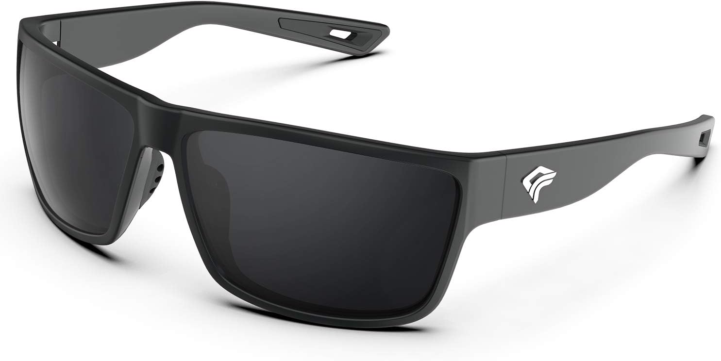 TOREGE Polarized Sports Sunglasses for Men and Women Cycling Running Golf Fishing Sunglasses TR26 (Black Frame & Grey Lens): Clothing