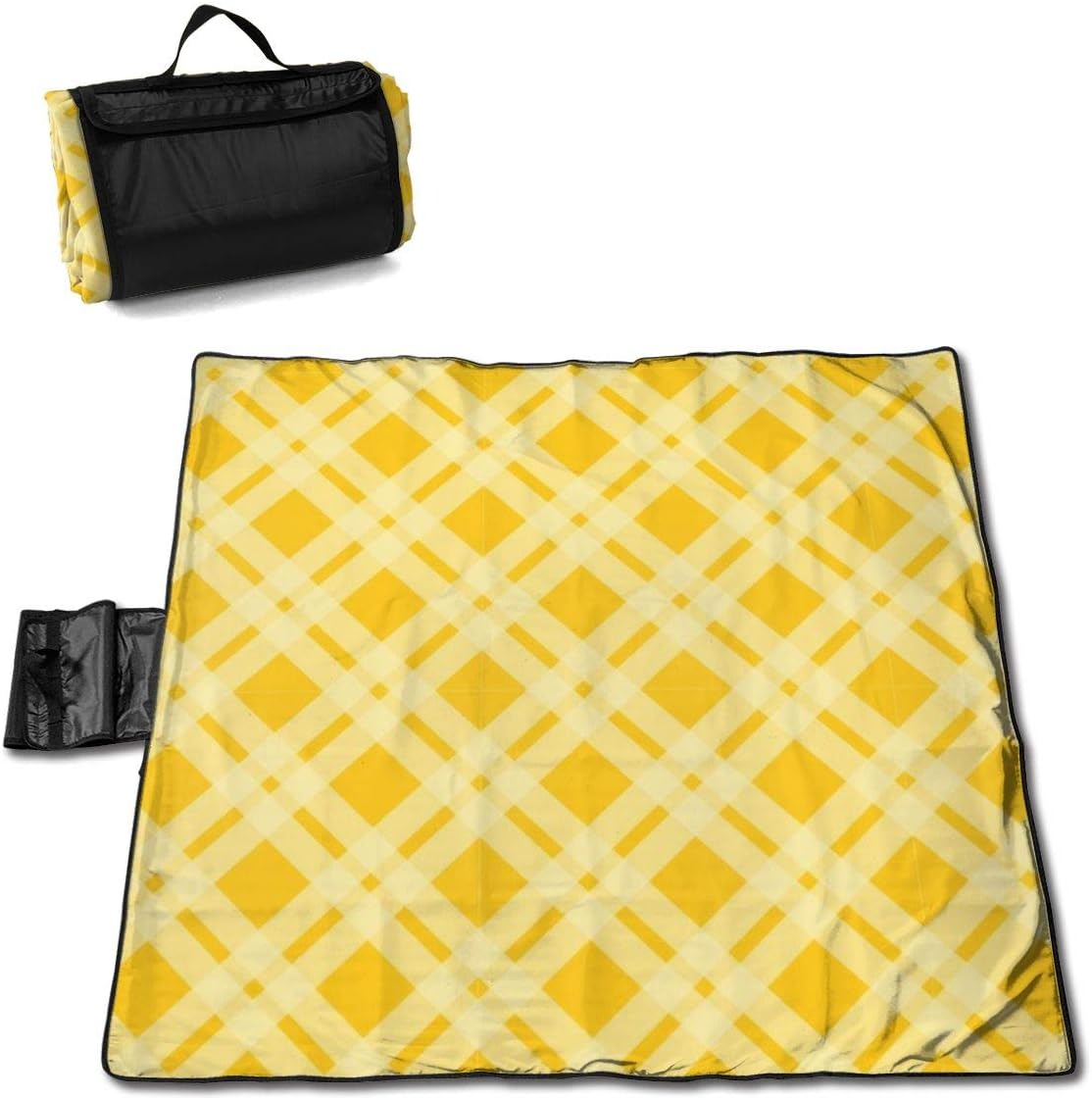 Yellow Diagonal Plaid Picnic Blanket Outdoor Picnic