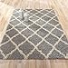 Sweet Home Stores Cozy Shag Collection Grey and Cream Moroccan Trellis Design Shag Rug (5'0'' X 7'0