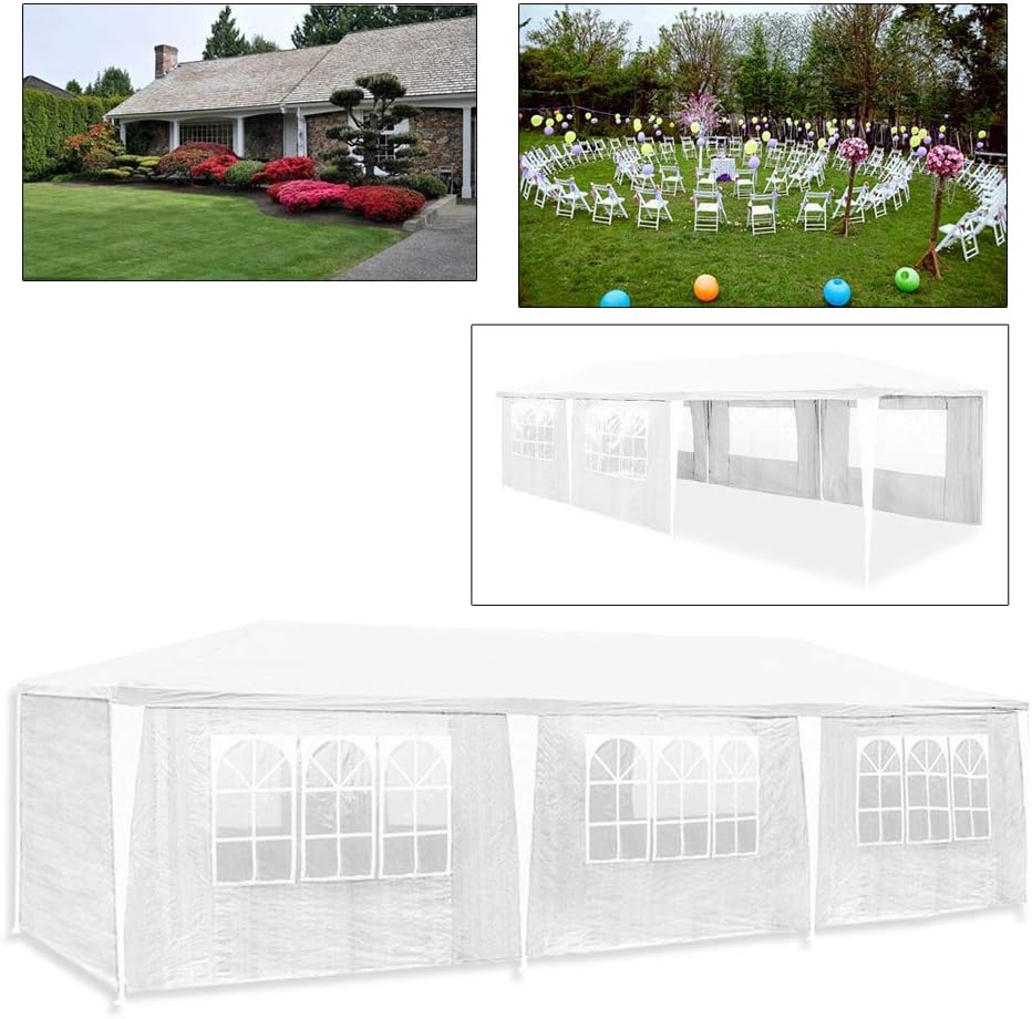 Huigou 3 x 9m Waterproof Tent Gazebo Made from polyethylene, with Steel Pipes, 6 Removable Side Panels and 2 entrances
