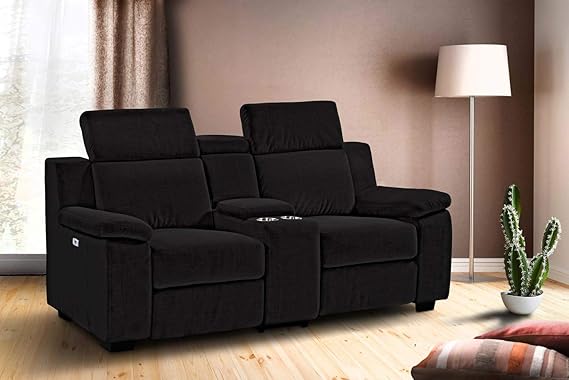 lifestyle4living Kinosessel 2-Sitzer, Mikrofaser, anthrazit | Hochwertiger 2er Cinema-Sessel/Sofa mit Getränkehalter & Liegef