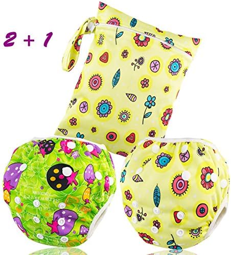 Dwave 2pcs Pack One Size Baby &amp; Toddler Reusable Washable Swim Diapers (Flowers and Fruit)