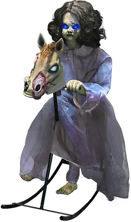 animated demon doll on rocking horse