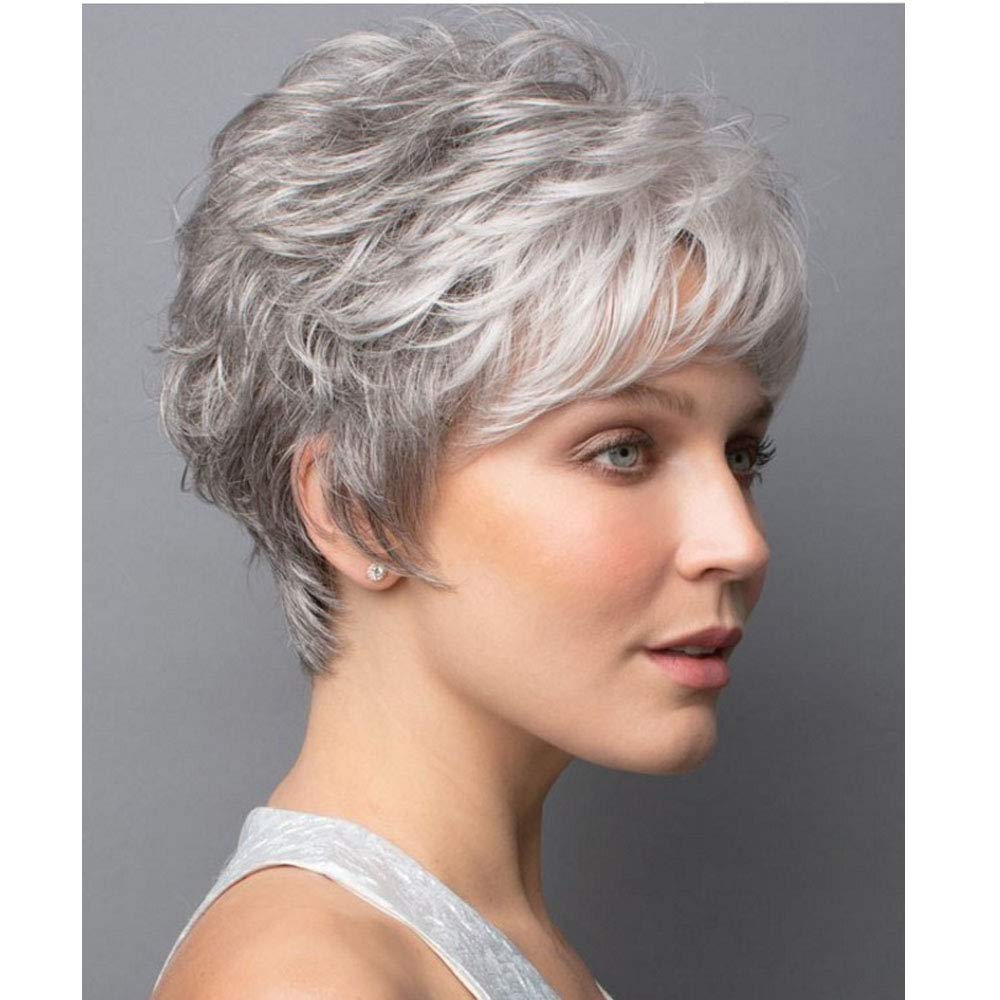 Amazon Com Menoqi Short Grey Wigs For Women Curly Wavy Bob Hair