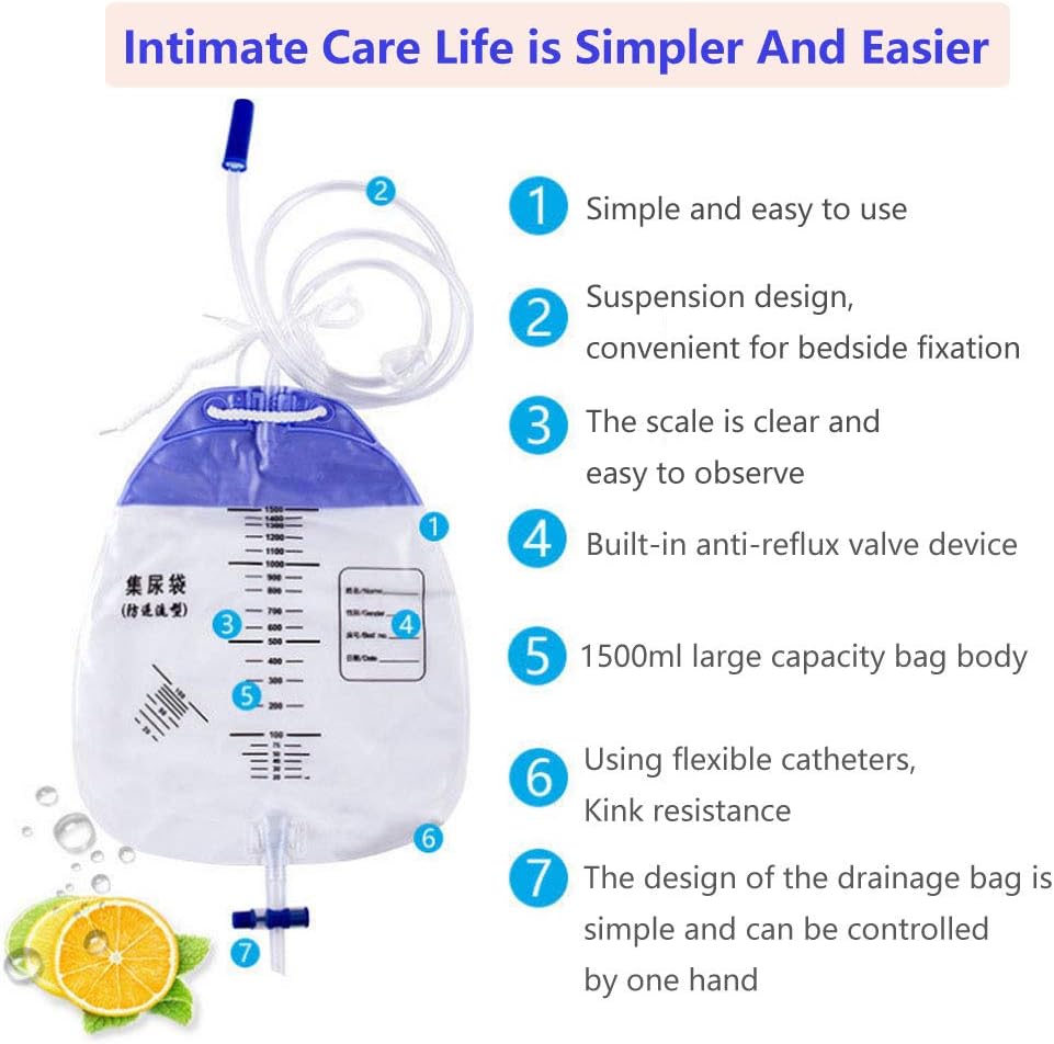Urinary Drainage Bag, Urine Collection Bag with Anti-Reflux Chamber Medical Drain Bag Drainage Tub (1500Ml-5PCS): Health & Personal Care