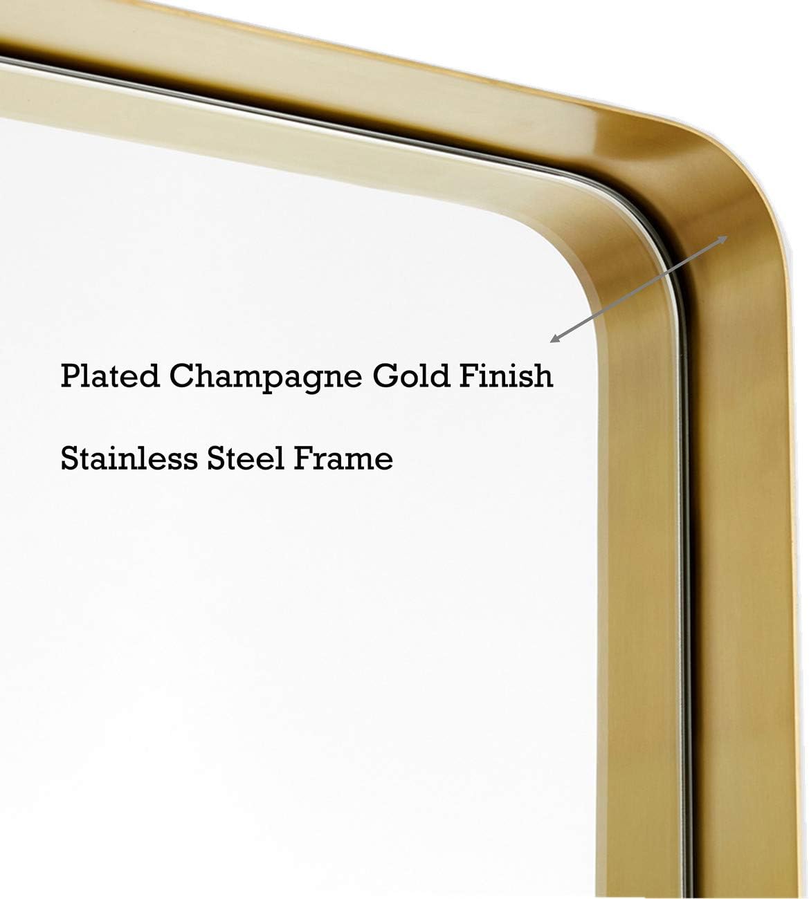 TEHOME 20x30 Brushed Gold Metal Framed Bathroom Mirror for Wall in Stainless Steel Rounded Rectangular Bathroom Vanity Mirrors Wall Mounted: Furniture & Decor