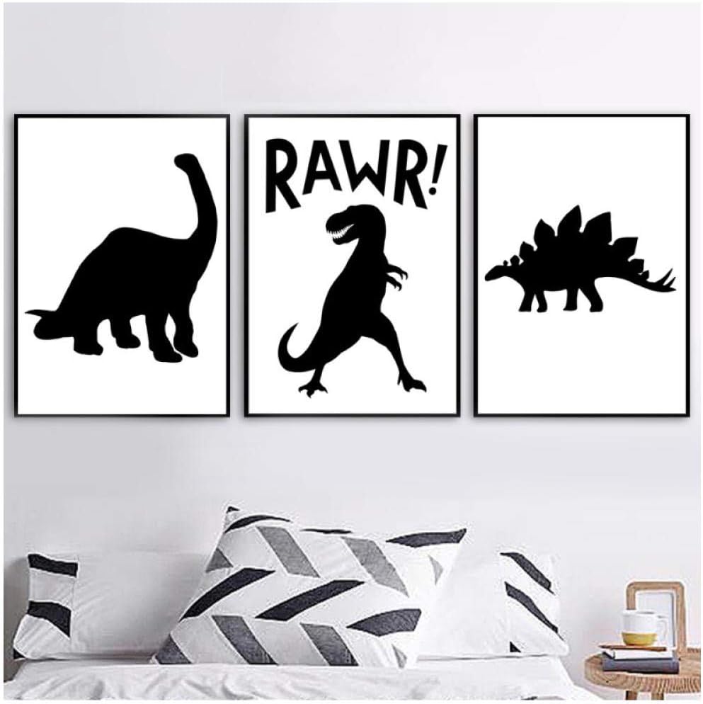 xwlljkcz 3 Piezas de Dibujos Animados Dinosaurios Pared Arte Lienzo