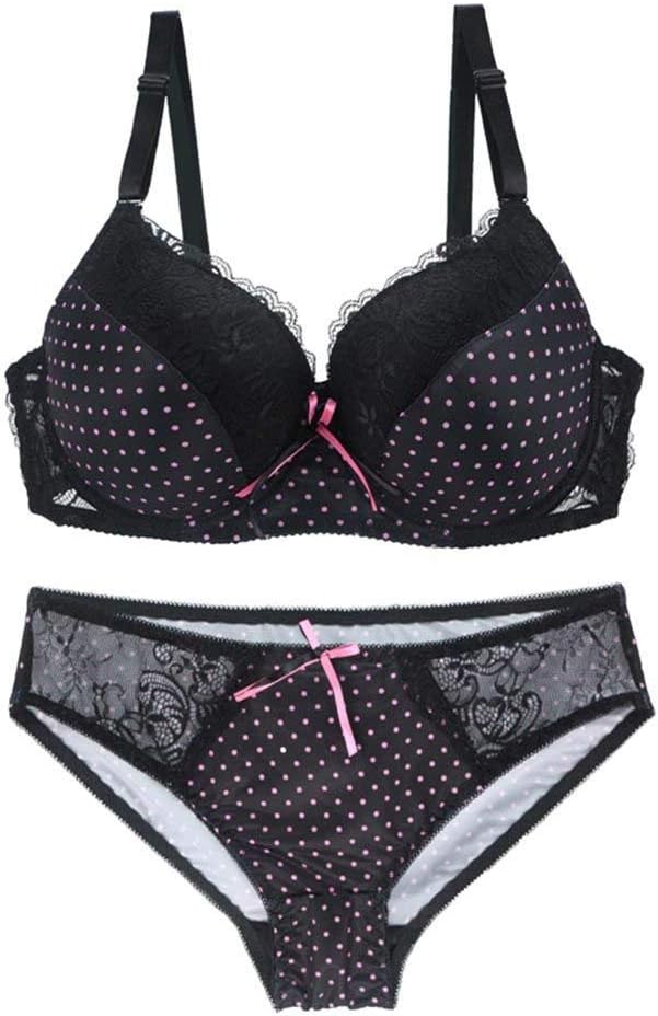 Women's Plus Size Bra and Panty Set Lace Polka Dot Push-up Underwire Bombshell Bra Sets
