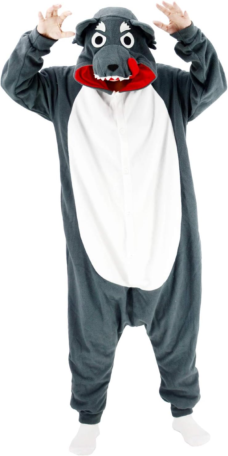 vavalad Wolf Pajamas Adult Plus One Piece Cosplay Animal Halloween Costume for Women Men