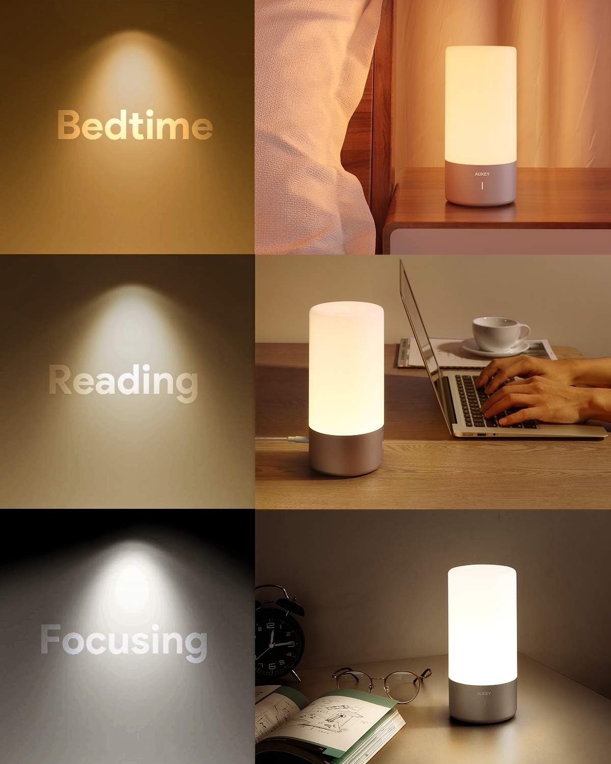 AUKEY Table Lamp Touch Sensor Bedside Lamp Color Changing RGB & Dimmable Warm White Light Night Light for or Bedrooms, Living Rooms and Office【2020 Updated Version】 - - 