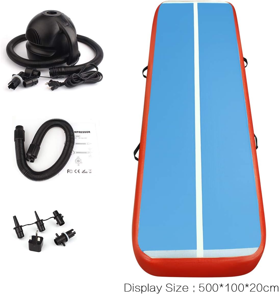 Fojusteu Air Track Mat Gymnastics 20cm Inflatable Airtrack Gymnastics Tumbling Training Mat 3/4/5/6M with Pump for Yoga/Home/Picnic/Taekwondo/Gym/Cheerleading - Blue 5M