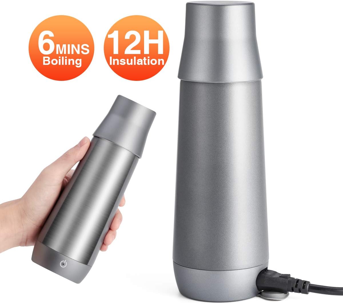 LOUTYTUO 2 in 1 300ml Travel Portable Electric Kettle + Stainless Steel