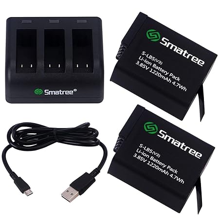 Smatree Akku (2-Pack) Mit 3-Kanal Ladegerät für Gopro Hero 7 Black, Hero 5 Black, Hero 6 Black, Hero 2018 Schwarz (Kompatibel