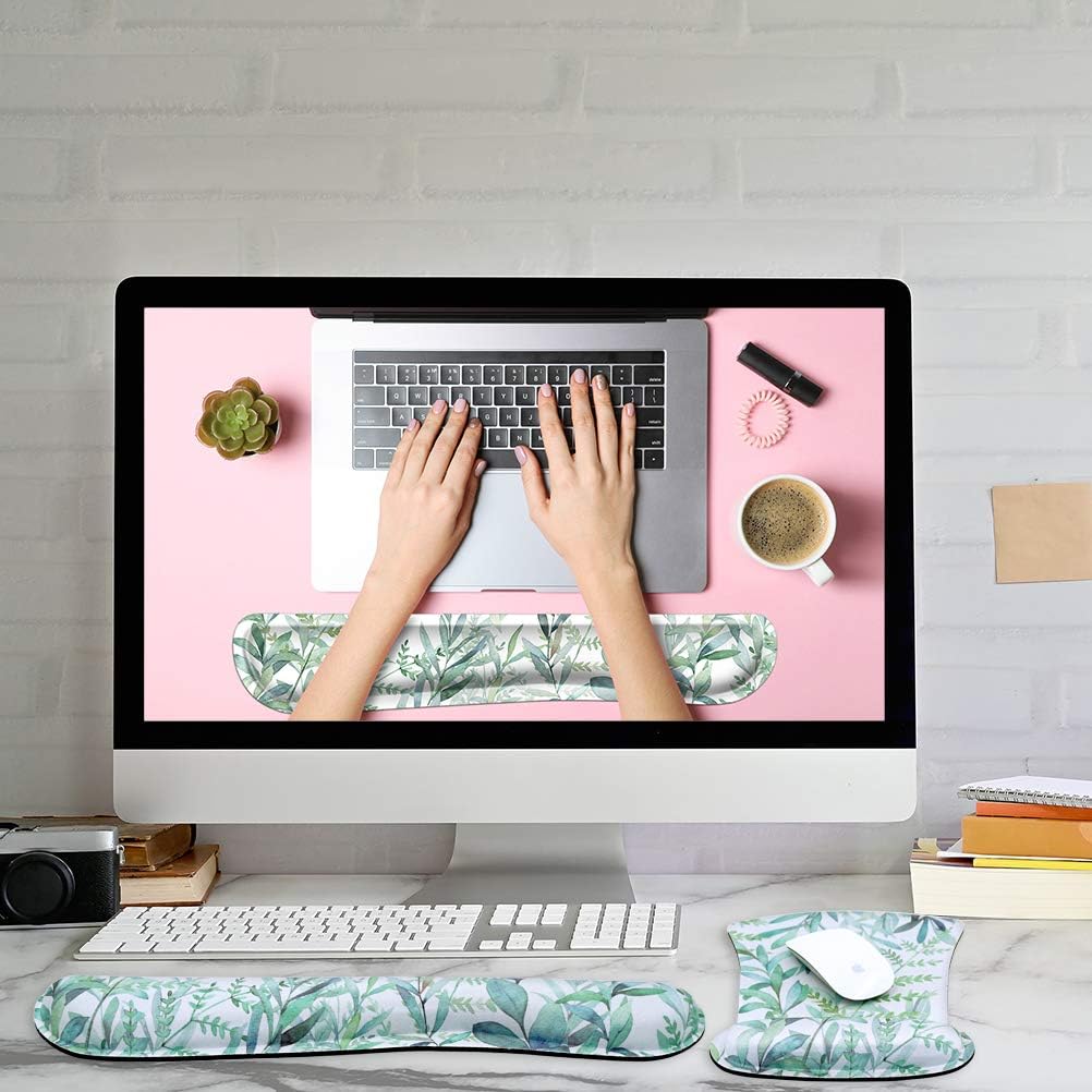 Ergonomic Mouse Pad with Wrist Support and Keyboard Wrist Rest Pad Set, iDonzon Cute Wrist Pad with Non-Slip Rubber Base and Raised Memory Foam, Easy Typing & Pain Relief, Green Plants : Office Products