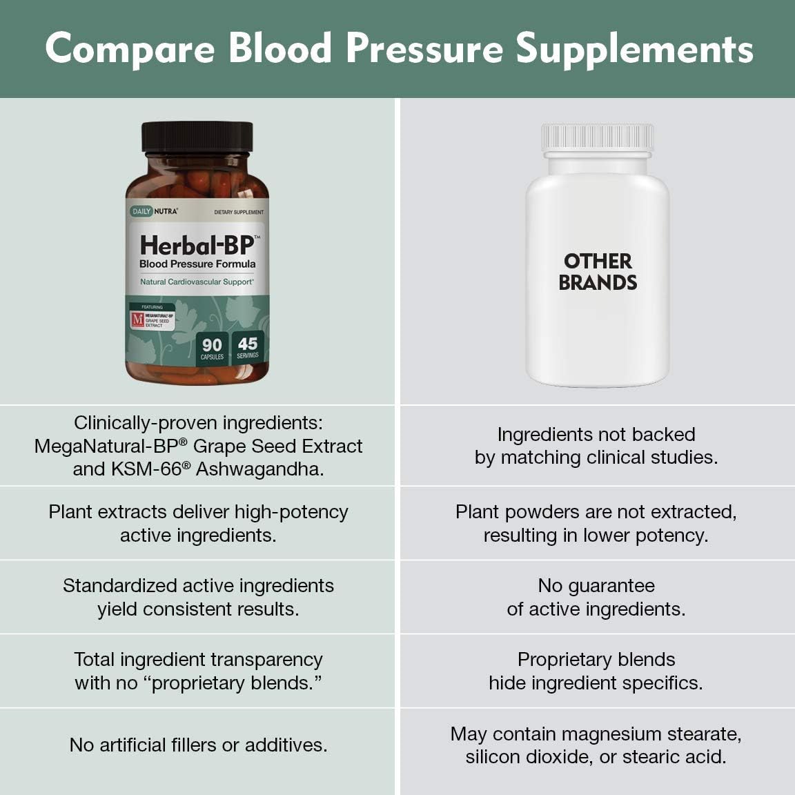 Herbal-BP Natural Blood Pressure Supplement by DailyNutra - Supports Cardiovascular Health & Stress Management | Medical Grade Plant Extracts - Safe, Long-Term Support (90 Capsules): Health & Personal Care